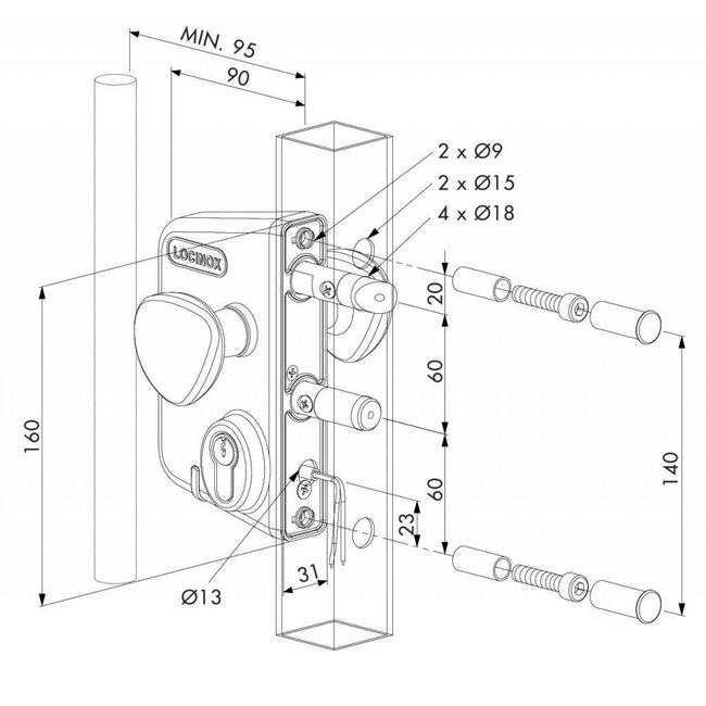 Elektrisch poortslot - rond profiel  | LEKQ U4