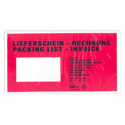 Selbstklebende Dokumententaschen DIN Lang, Format: ca. 135 x 235 mm (B x H), bedruckt mit "Lieferschein-Rechnung"