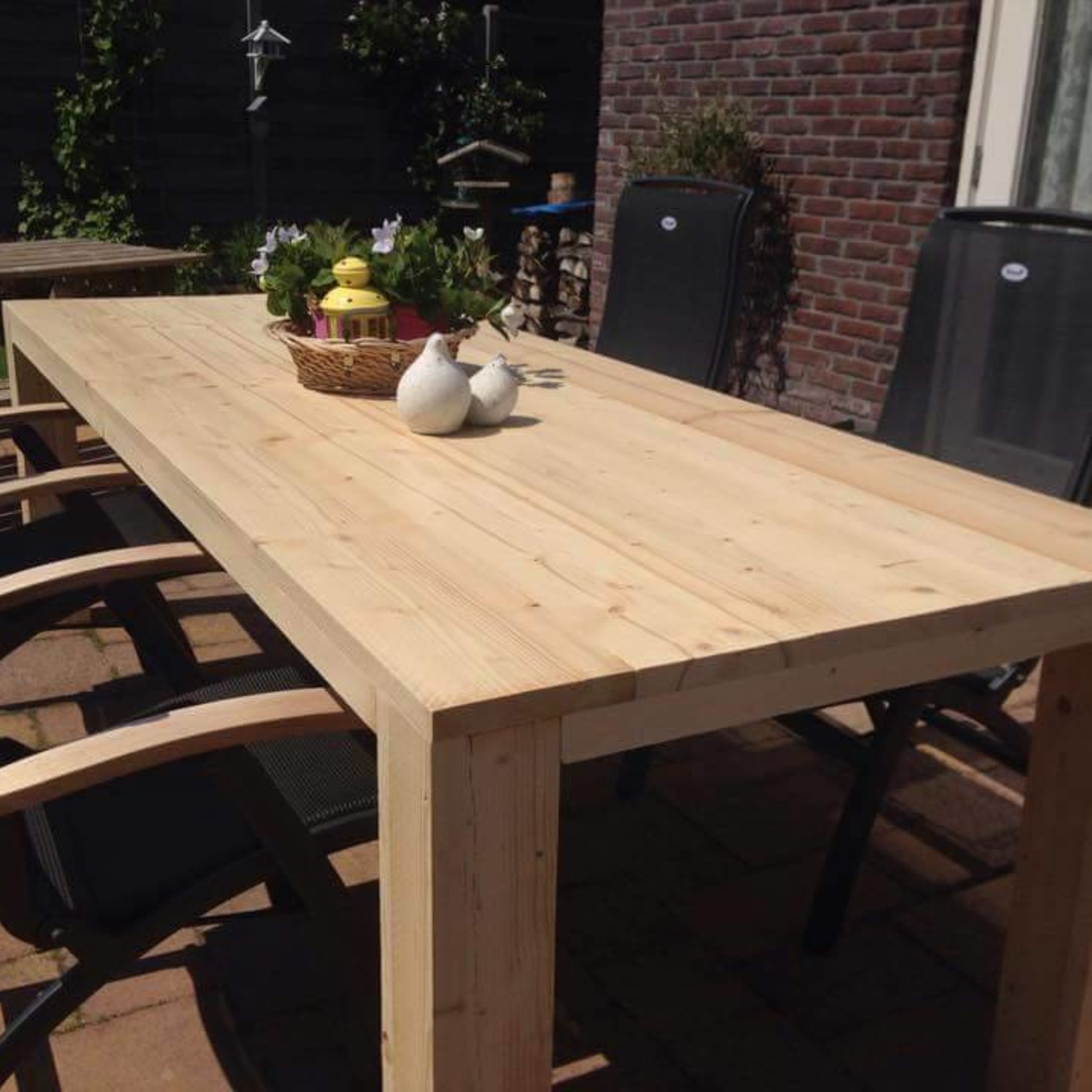 RdeB Tuintafel 60 cm breed tot 300 cm lang, Rechte poten  - Steigerhout