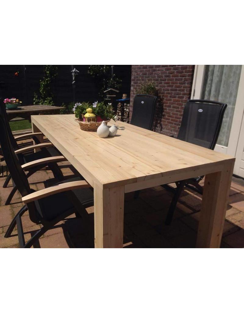 Tuintafel 60 cm breed tot 300 cm lang, Rechte poten Steigerhout R