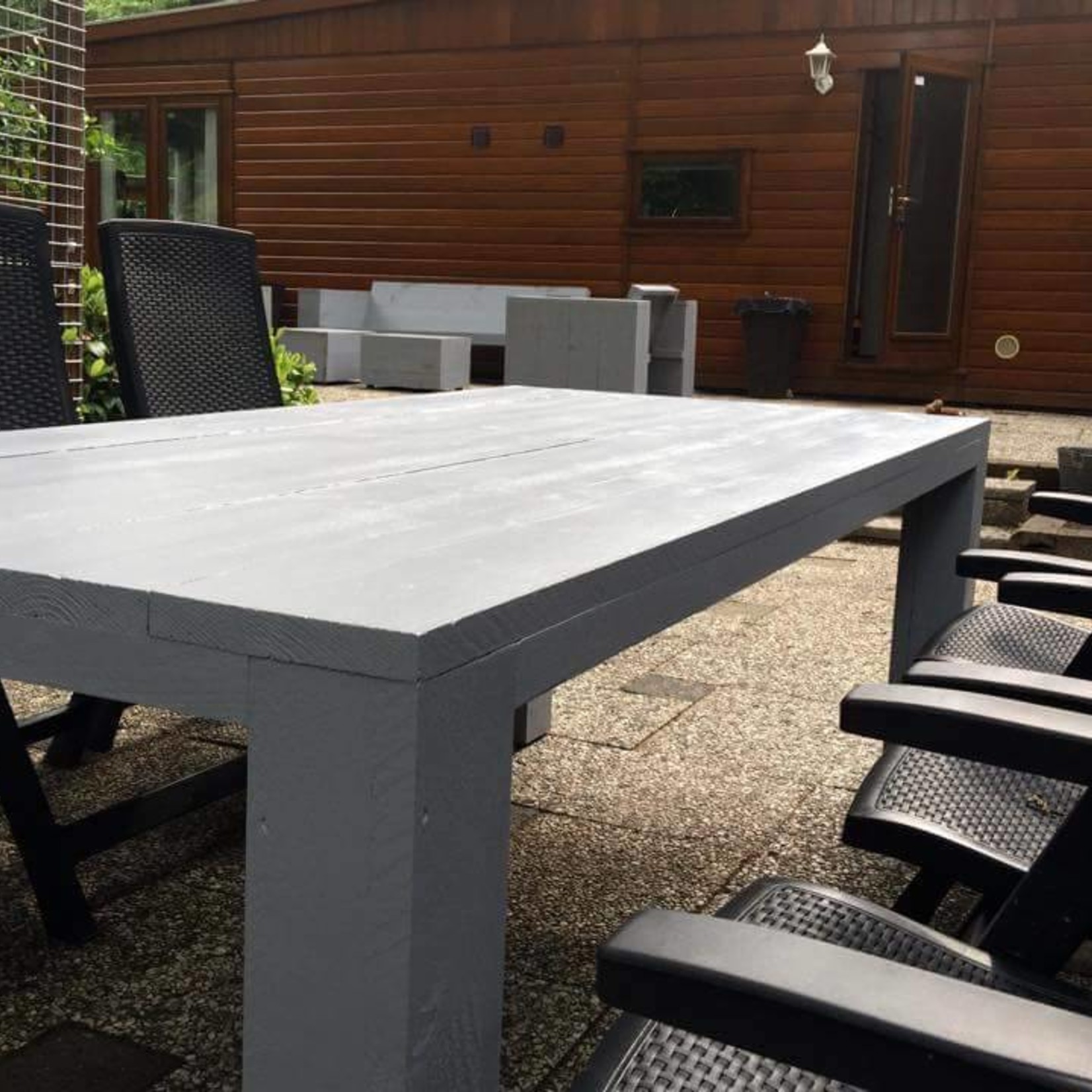 Snor regeling Boren Tuintafel 60 cm breed tot 300 cm lang, Rechte poten - Steigerhout - R De B  Meubels Op Maat