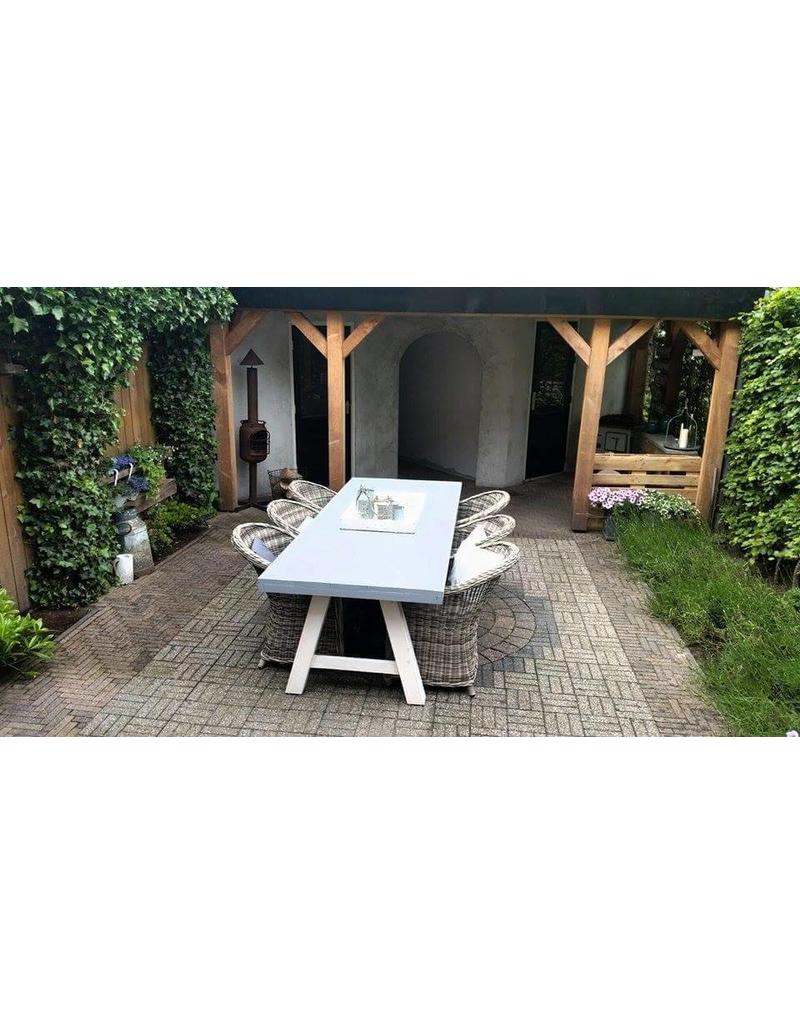 Tuintafel 60 cm breed tot 300 cm lang met houten A poten R De B