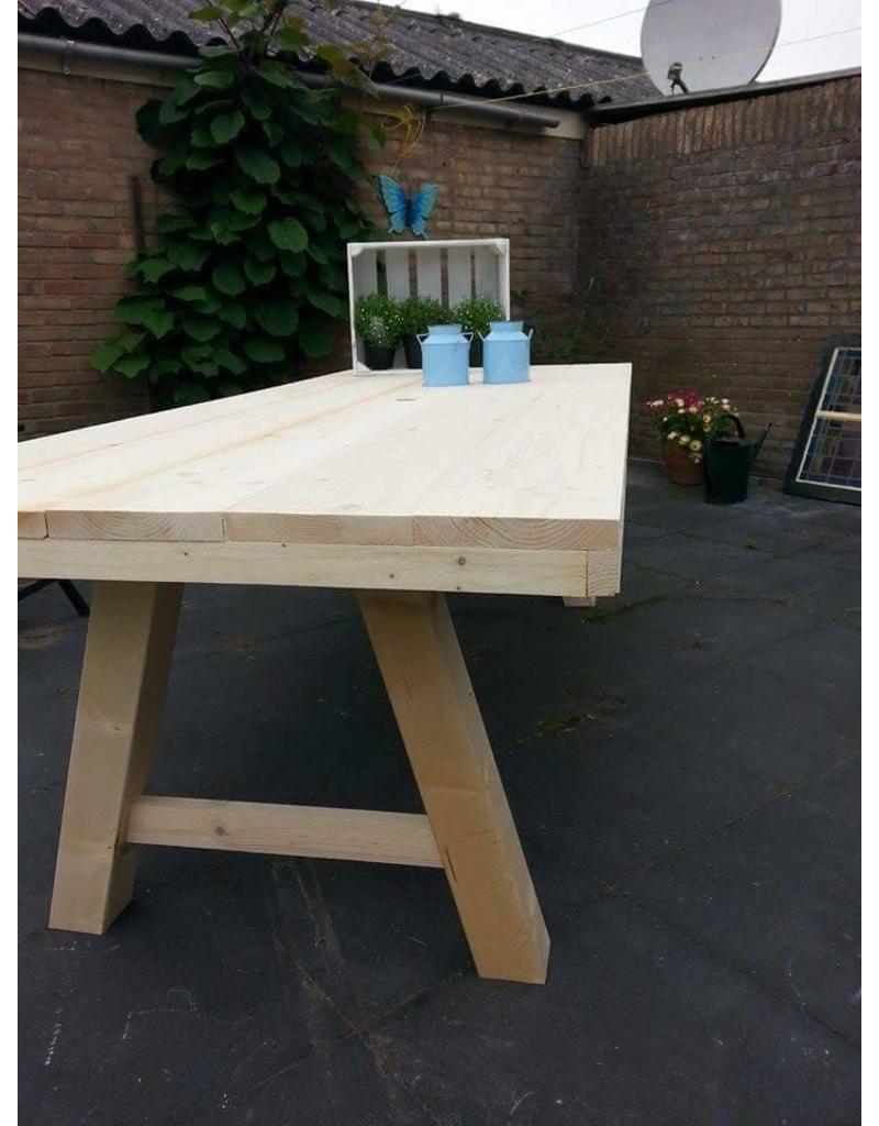 Tuintafel 60 cm breed tot 300 cm lang met houten A poten R De B