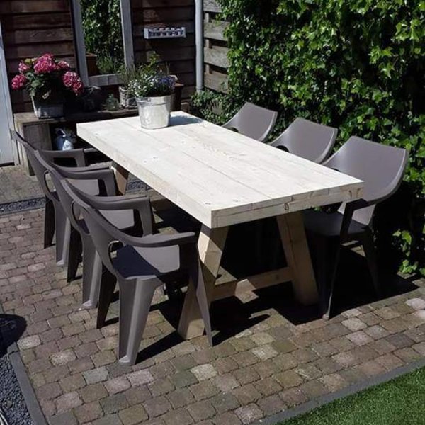 Tuintafel 70 cm breed tot 300 cm lang met houten A poten R De B