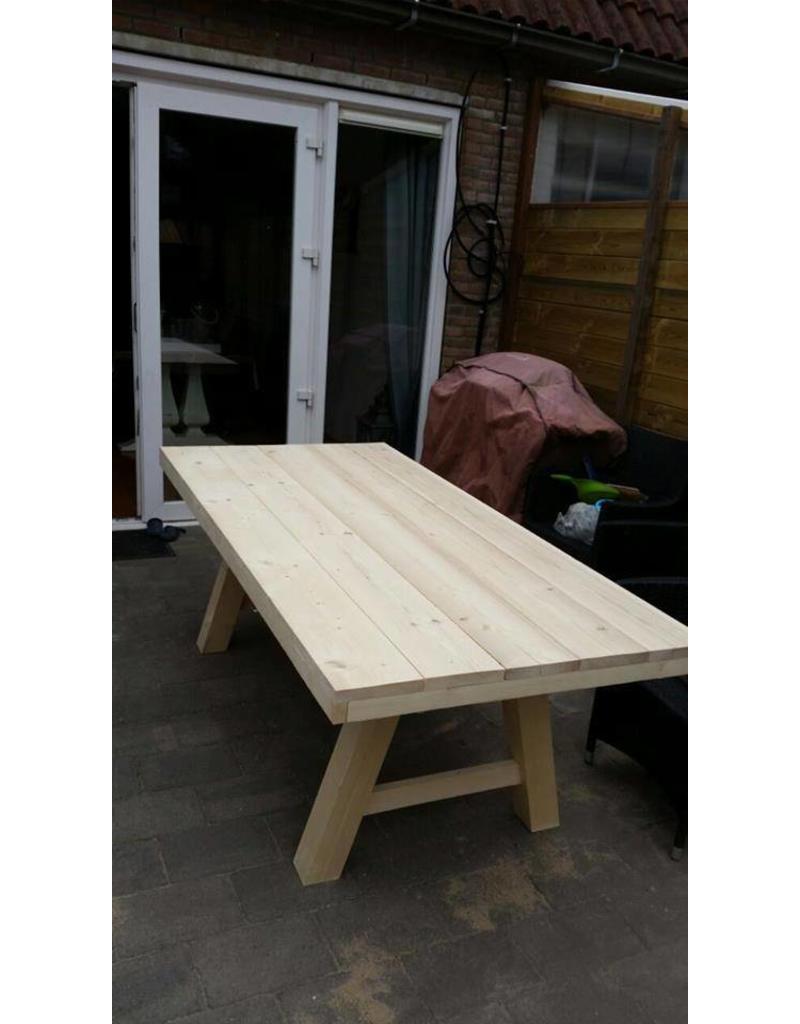 Tuintafel 60 cm breed tot 300 cm lang met houten A poten R De B