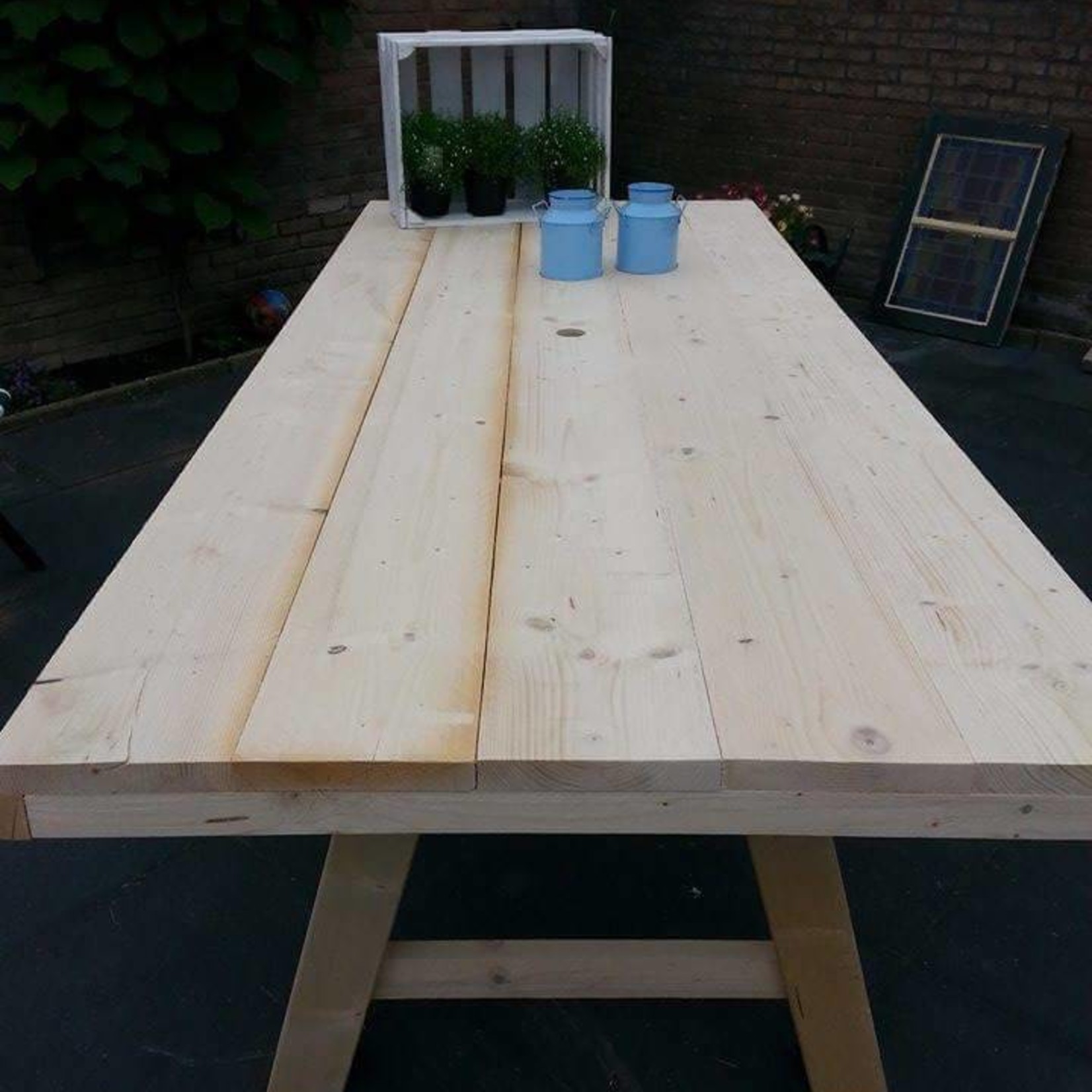 RdeB Tuintafel 70 cm breed tot 300 cm lang, Houten A poten