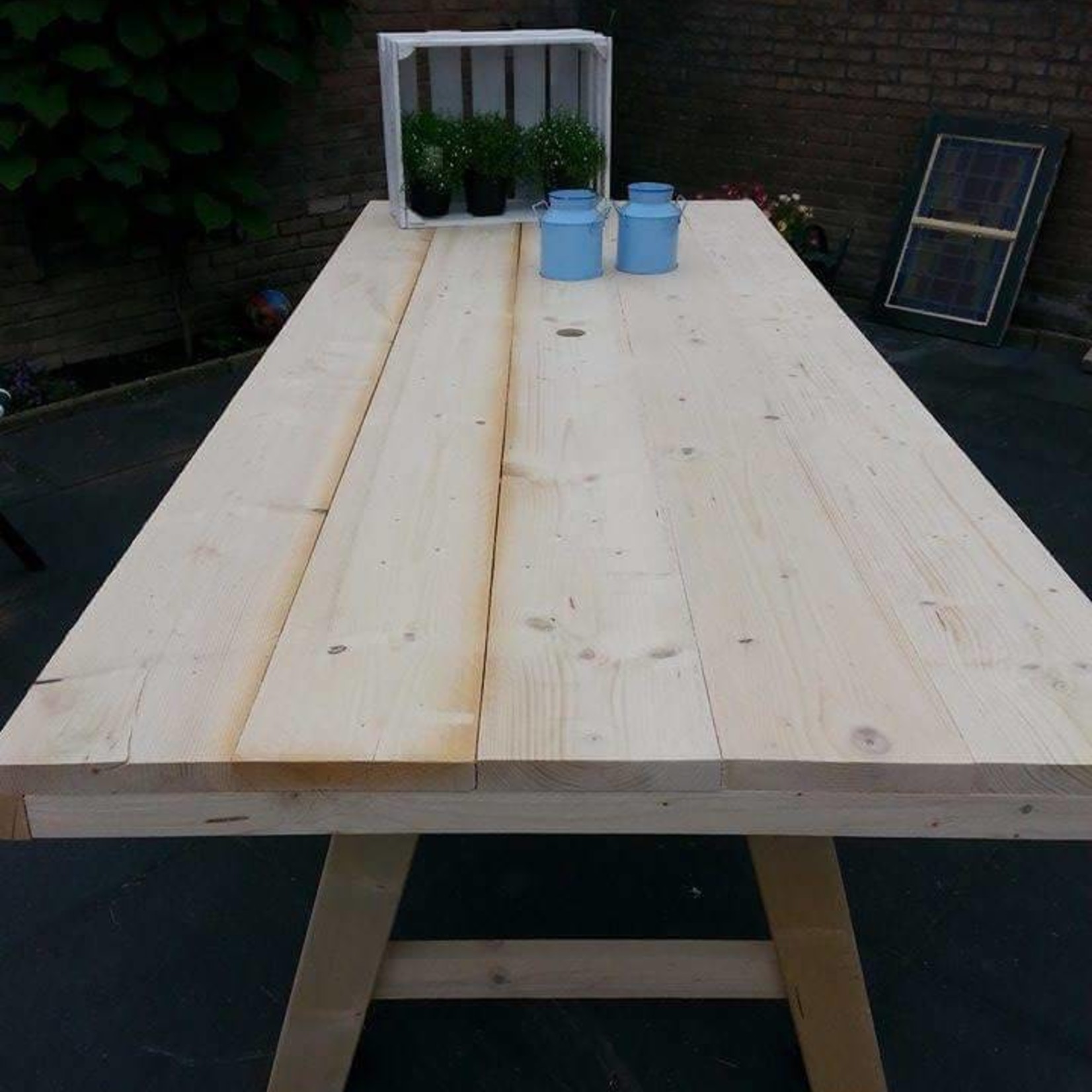 buis legering klep Tuintafel 70 cm breed tot 300 cm lang met houten A poten - R De B Meubels  Op Maat