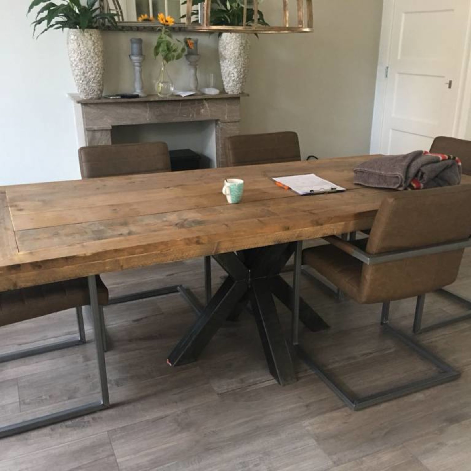 Robuust Stalen 3D - X of Matrix eettafel poten, zwart gecoat