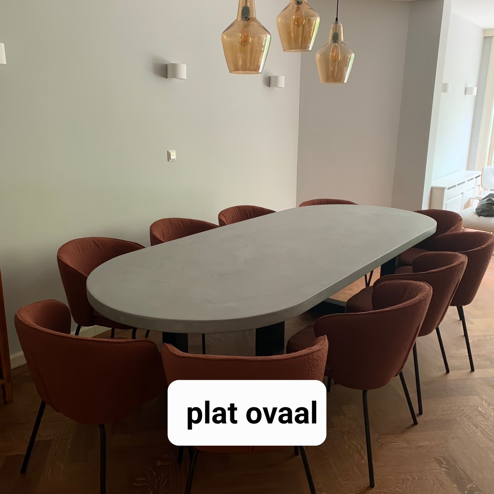 Stel zelf uw complete ovale tafel samen (max. 120x300 cm) - Betonlook / Beton Ciré - 44 mm