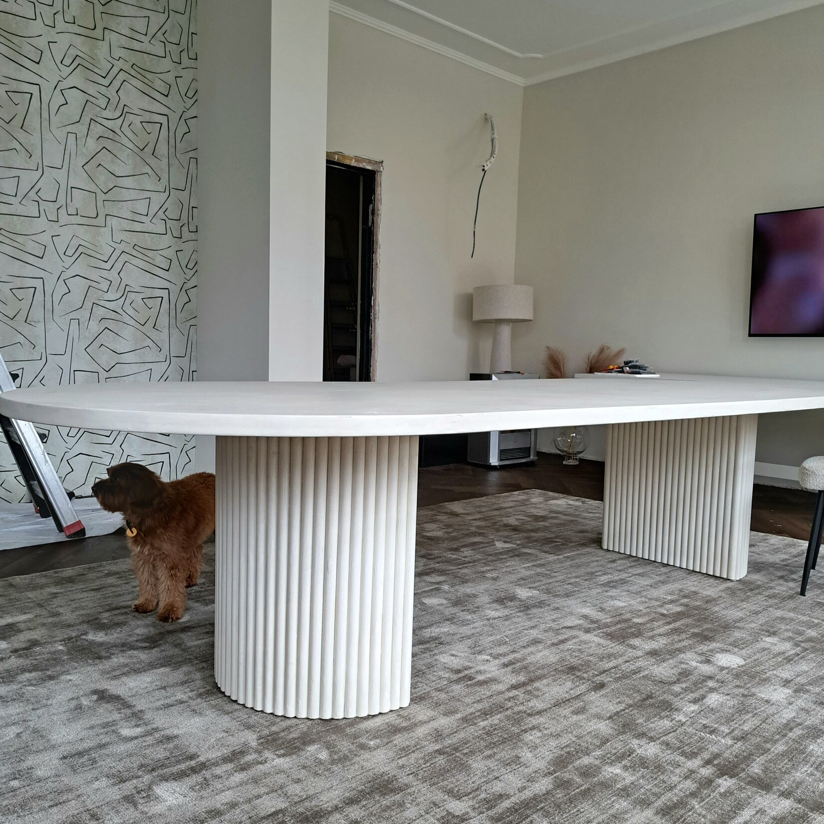 Stel zelf uw complete ovale tafel samen (max. 120x300 cm) - Betonlook / Beton Ciré - 44 mm