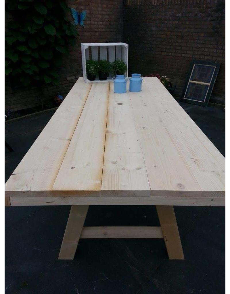 Tuintafel 80 cm breed tot 300 cm lang met houten A poten R De B