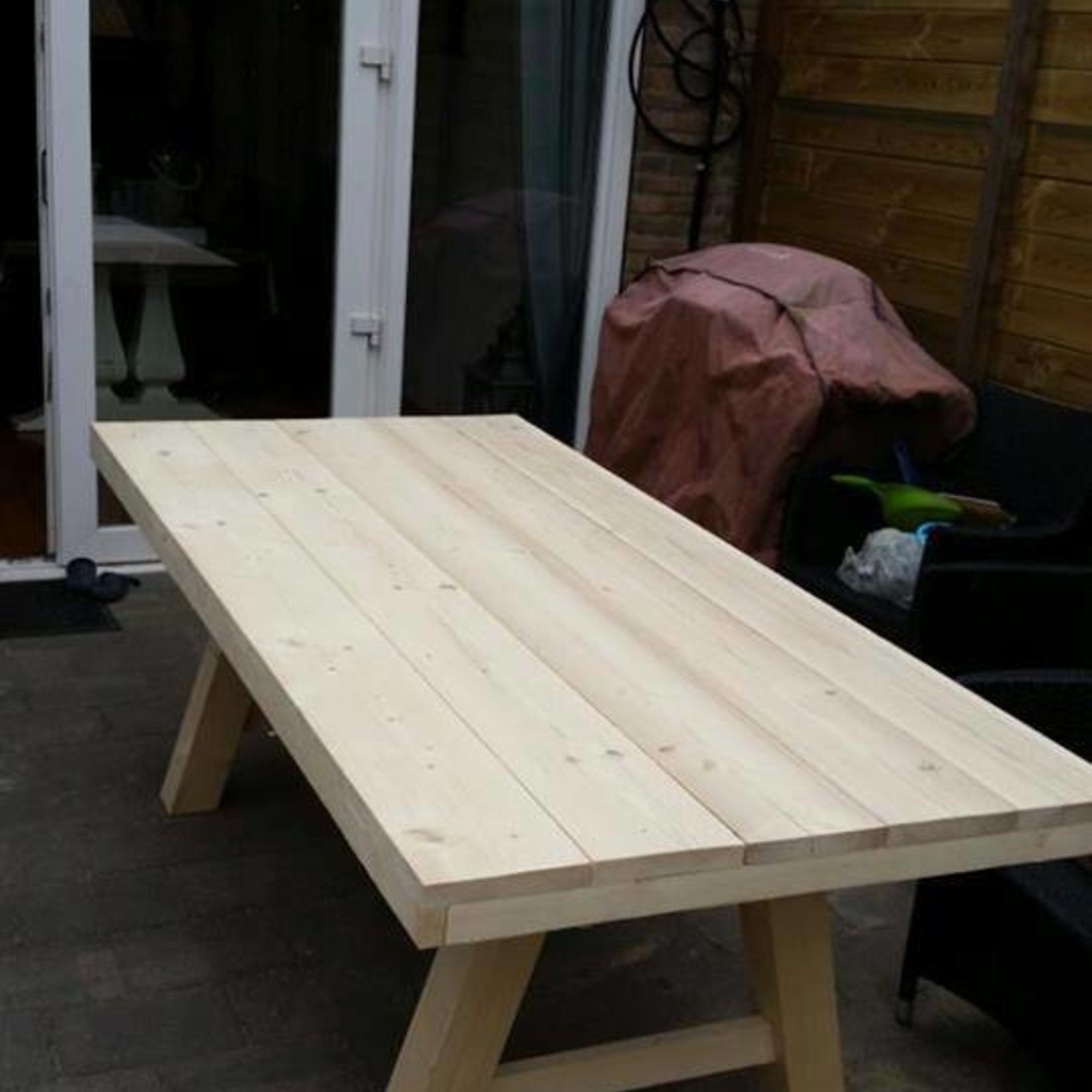 Tuintafel 90 cm breed tot 300 cm lang, Houten A poten