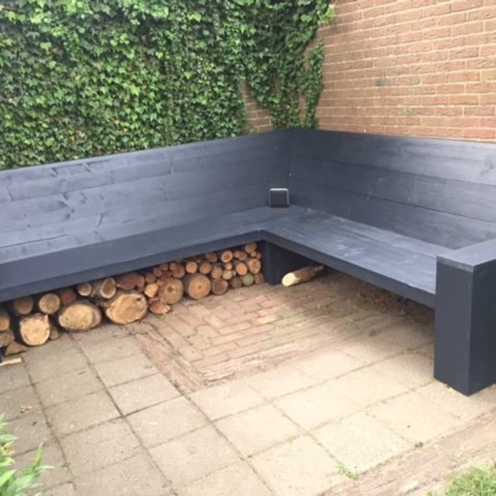 steigerhouten hoekbank van 260x260/340 cm - R De B Meubels Op Maat