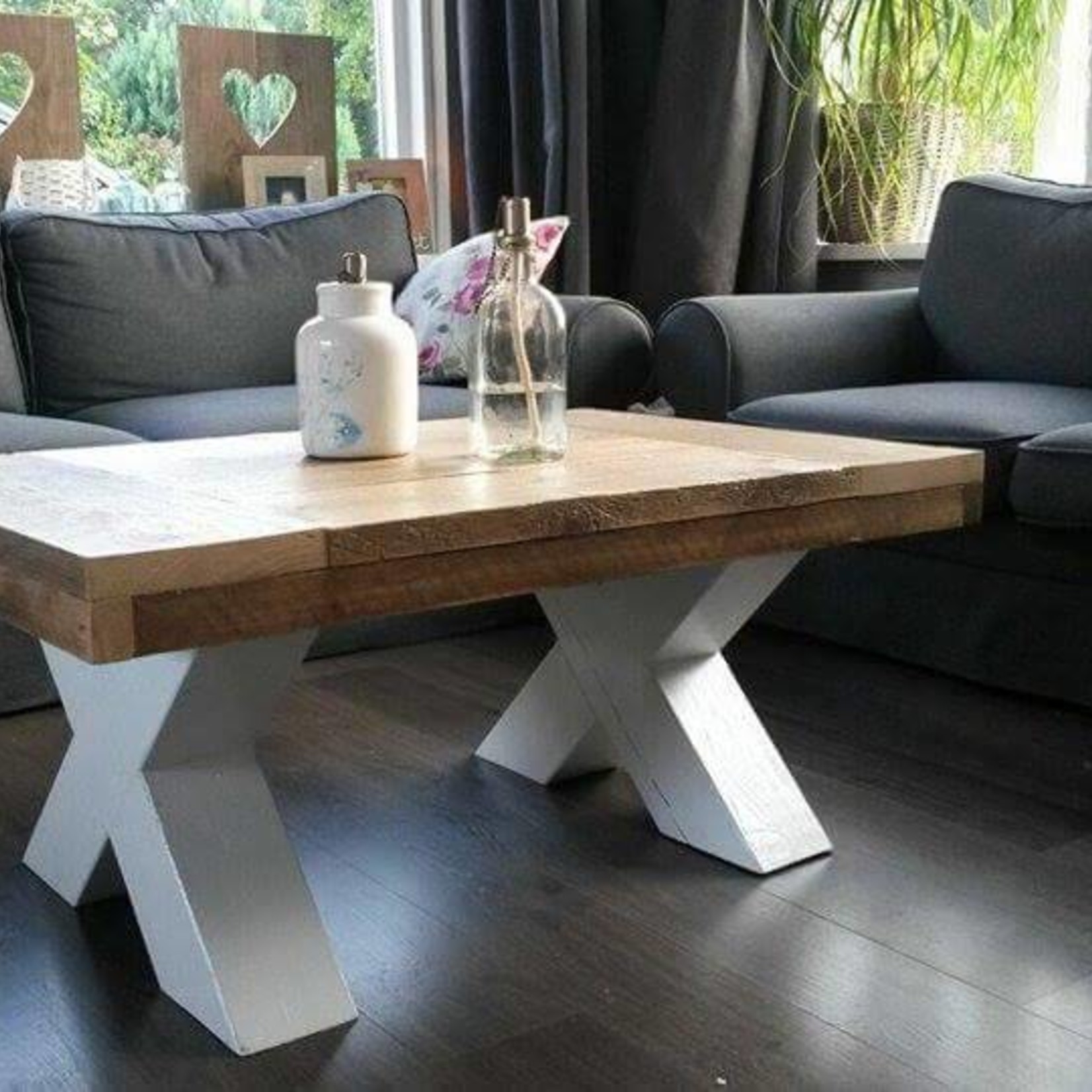 RdeB Salontafel 70 cm breed tot 150 cm lang, Houten X poten