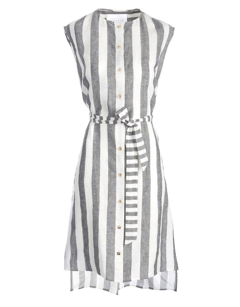 grey and white striped linen dress