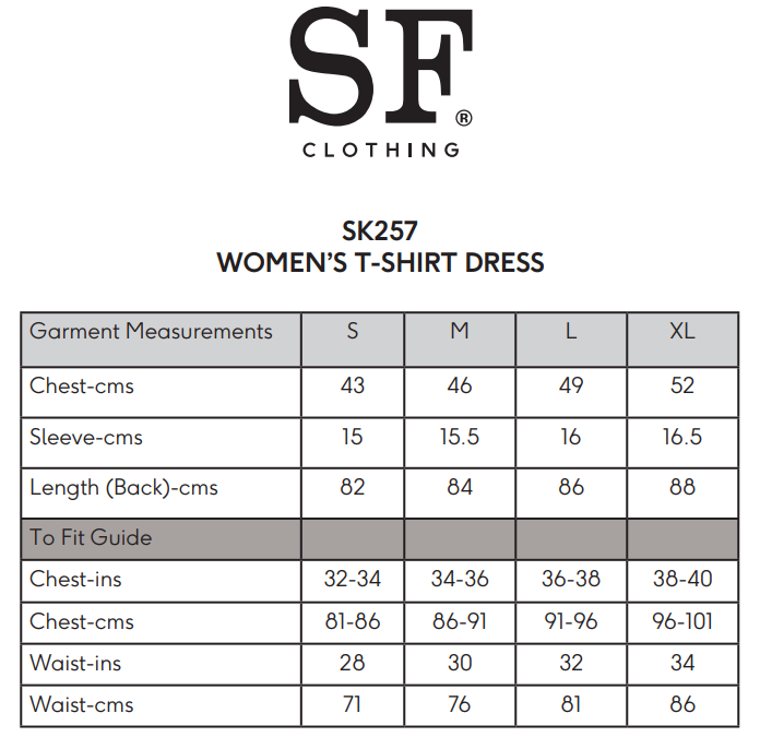 Maattabel t-shirt jurk