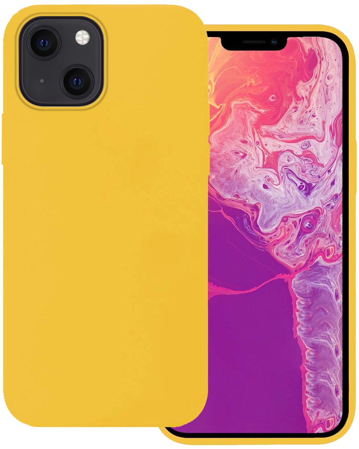 BASEY. Hoes Geschikt voor iPhone 13 Hoesje Siliconen Back Cover Case - Hoesje Geschikt voor iPhone 13 Hoes Cover Hoesje - Geel