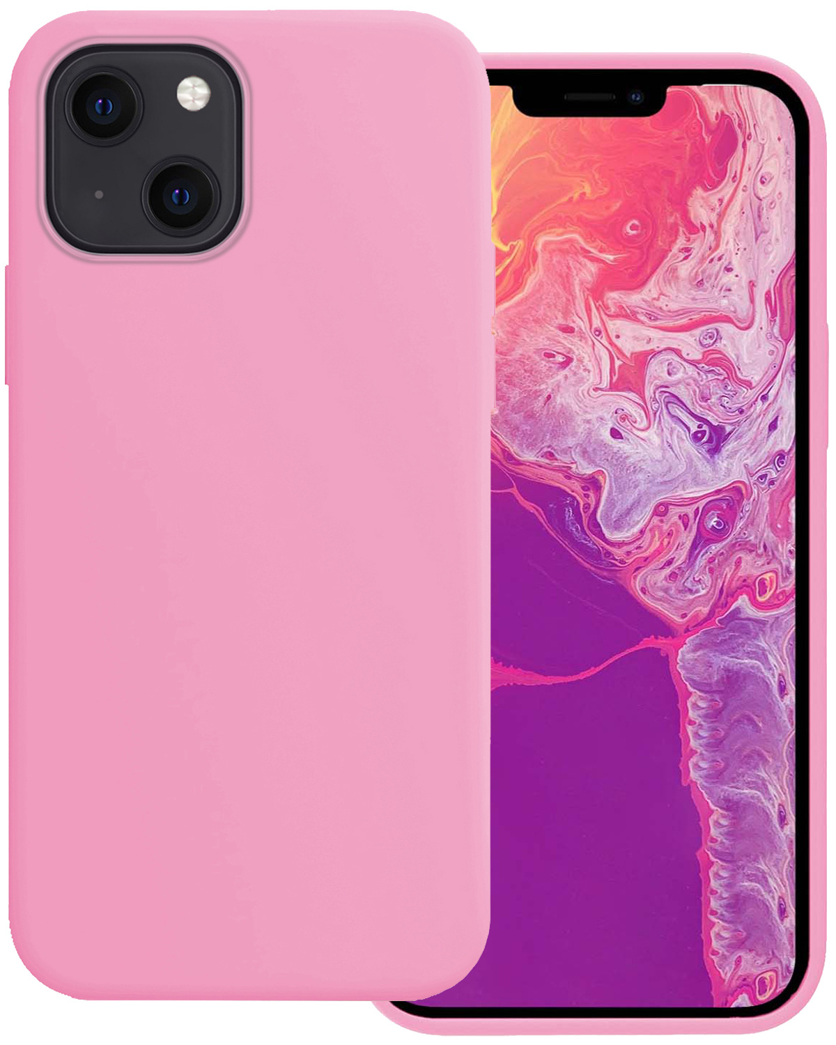 BASEY. Hoes Geschikt voor iPhone 13 Hoesje Siliconen Back Cover Case - Hoesje Geschikt voor iPhone 13 Hoes Cover Hoesje - Lichtroze