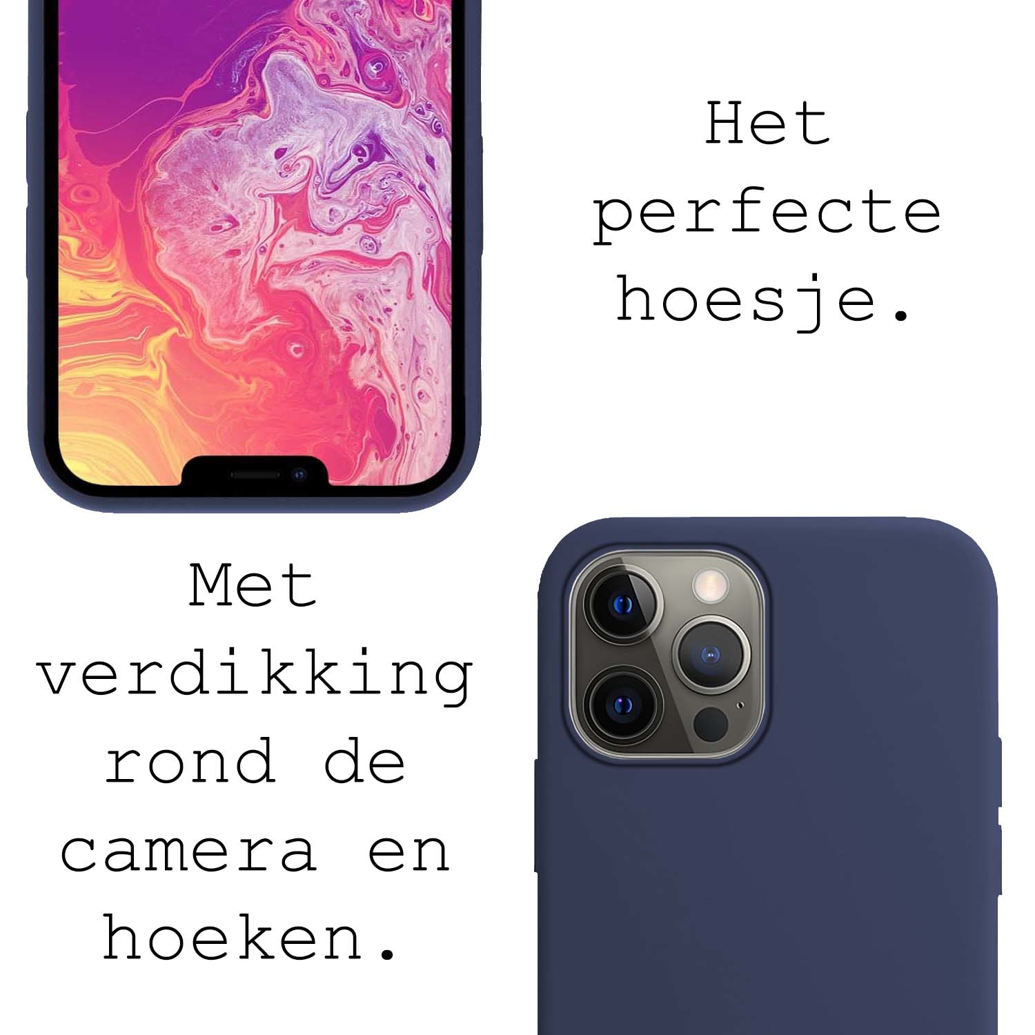 BASEY. Hoes Geschikt voor iPhone 13 Pro Hoesje Siliconen Back Cover Case - Hoesje Geschikt voor iPhone 13 Pro Hoes Cover Hoesje - Donkerblauw
