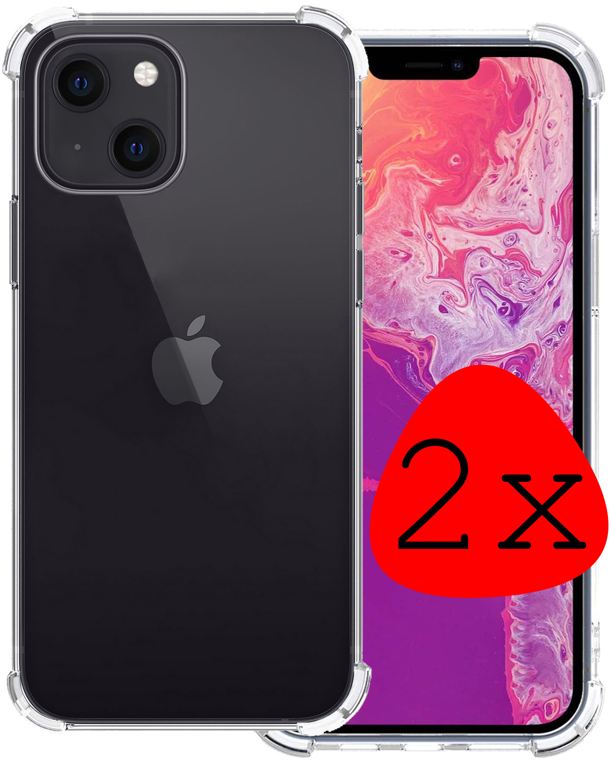 BASEY. Hoes Geschikt voor iPhone 13 Mini Hoesje Shock Proof Case Hoes Siliconen - Hoesje Geschikt voor iPhone 13 Mini Hoes Cover Shockproof - Transparant - 2 Stuks