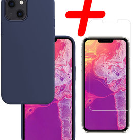 BASEY. BASEY. iPhone 13 Mini Hoesje Siliconen Met Screenprotector - Donkerblauw