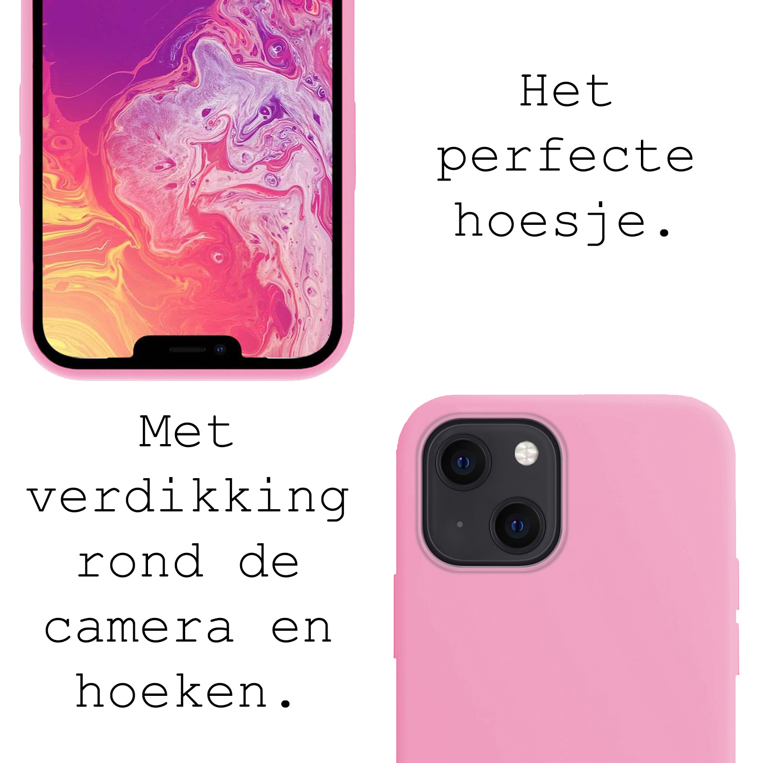 BASEY. Hoes Geschikt voor iPhone 13 Mini Hoesje Siliconen Back Cover Case Met Screenprotector - Hoesje Geschikt voor iPhone 13 Mini Hoes Cover Hoesje - Lichtroze