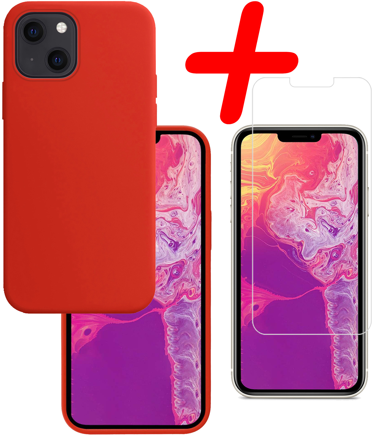 BASEY. Hoes Geschikt voor iPhone 13 Mini Hoesje Siliconen Back Cover Case Met Screenprotector - Hoesje Geschikt voor iPhone 13 Mini Hoes Cover Hoesje - Rood