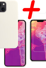 BASEY. Hoes Geschikt voor iPhone 13 Mini Hoesje Siliconen Back Cover Case Met Screenprotector - Hoesje Geschikt voor iPhone 13 Mini Hoes Cover Hoesje - Wit