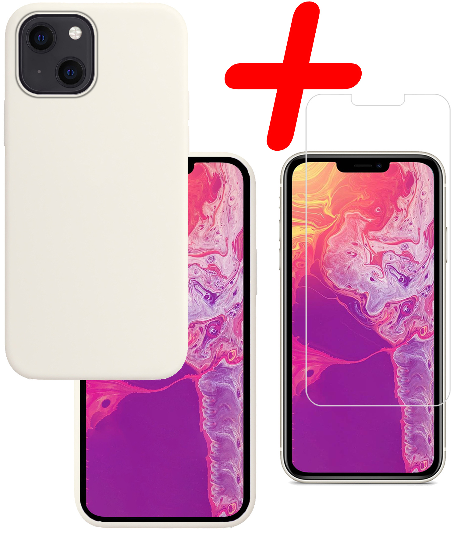 BASEY. Hoes Geschikt voor iPhone 13 Mini Hoesje Siliconen Back Cover Case Met Screenprotector - Hoesje Geschikt voor iPhone 13 Mini Hoes Cover Hoesje - Wit