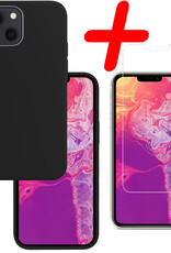 BASEY. Hoes Geschikt voor iPhone 13 Mini Hoesje Siliconen Back Cover Case Met Screenprotector - Hoesje Geschikt voor iPhone 13 Mini Hoes Cover Hoesje - Zwart