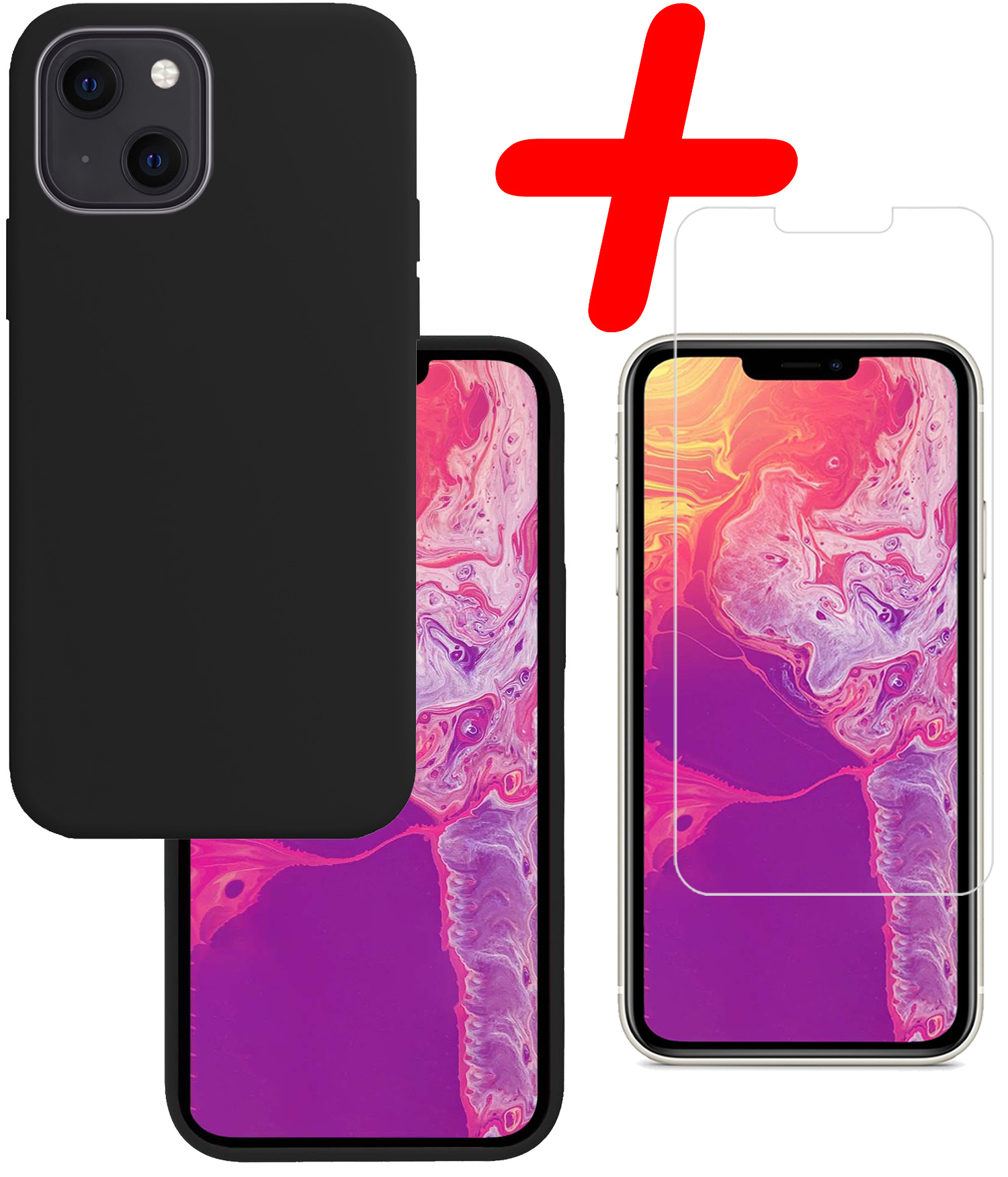 BASEY. Hoes Geschikt voor iPhone 13 Mini Hoesje Siliconen Back Cover Case Met Screenprotector - Hoesje Geschikt voor iPhone 13 Mini Hoes Cover Hoesje - Zwart