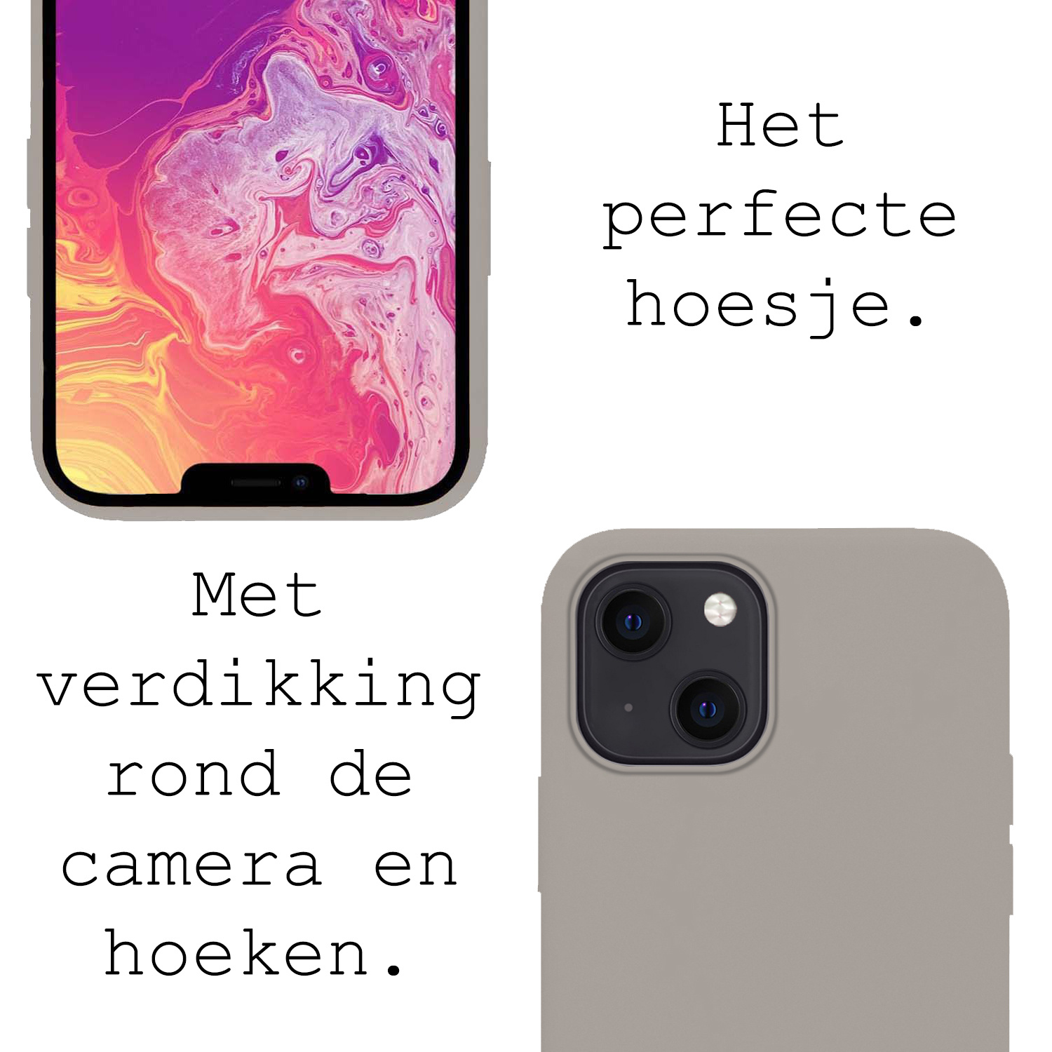 BASEY. Hoes Geschikt voor iPhone 13 Hoesje Siliconen Back Cover Case Met Screenprotector - Hoesje Geschikt voor iPhone 13 Hoes Cover Hoesje - Grijs