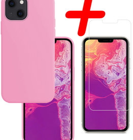 BASEY. BASEY. iPhone 13 Hoesje Siliconen Met Screenprotector - Lichtroze