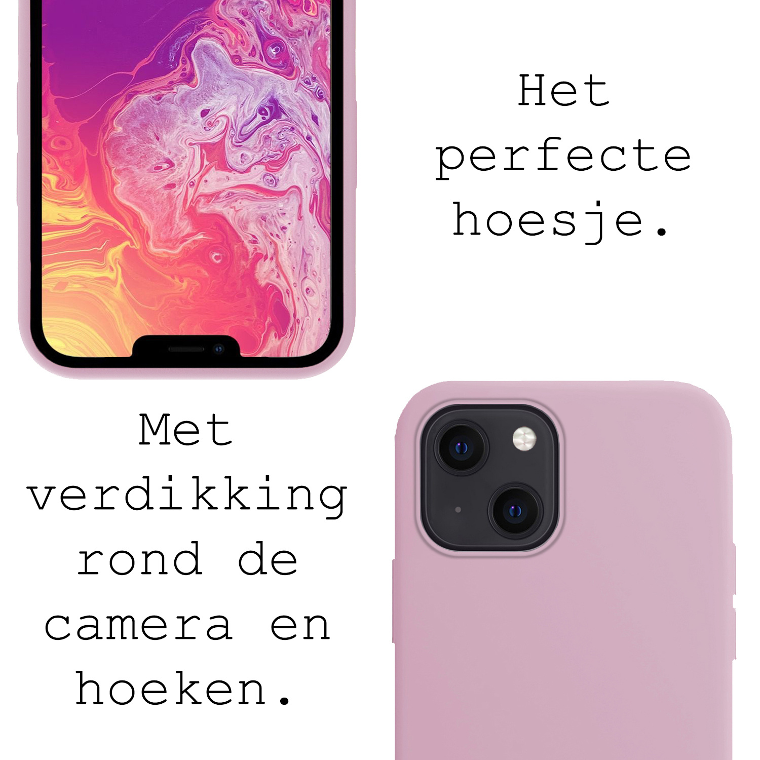 BASEY. Hoes Geschikt voor iPhone 13 Hoesje Siliconen Back Cover Case Met Screenprotector - Hoesje Geschikt voor iPhone 13 Hoes Cover Hoesje - Lila