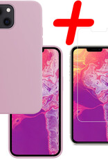 BASEY. Hoes Geschikt voor iPhone 13 Hoesje Siliconen Back Cover Case Met Screenprotector - Hoesje Geschikt voor iPhone 13 Hoes Cover Hoesje - Lila