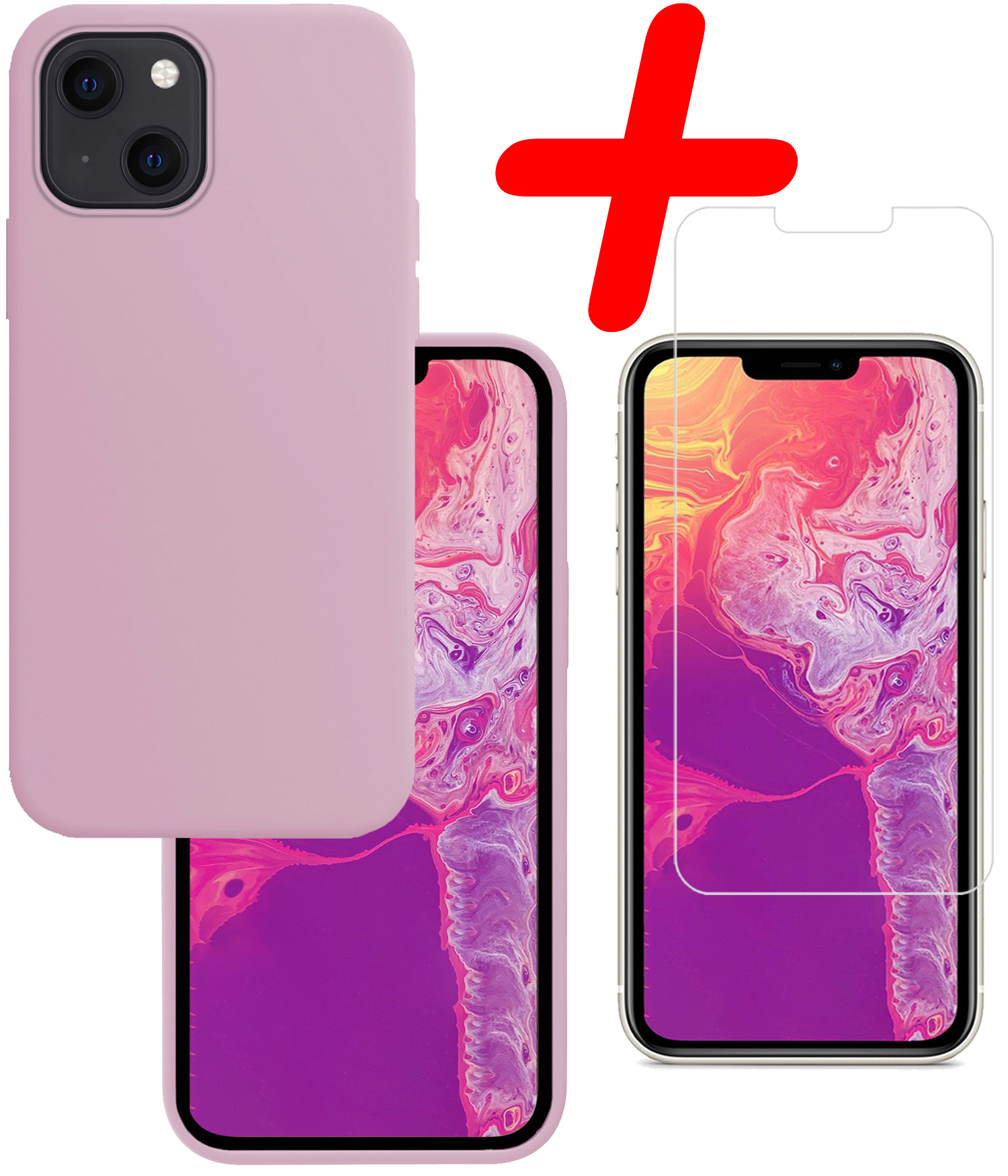 BASEY. Hoes Geschikt voor iPhone 13 Hoesje Siliconen Back Cover Case Met Screenprotector - Hoesje Geschikt voor iPhone 13 Hoes Cover Hoesje - Lila