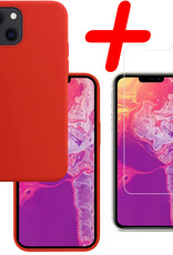 BASEY. Hoes Geschikt voor iPhone 13 Hoesje Siliconen Back Cover Case Met Screenprotector - Hoesje Geschikt voor iPhone 13 Hoes Cover Hoesje - Rood