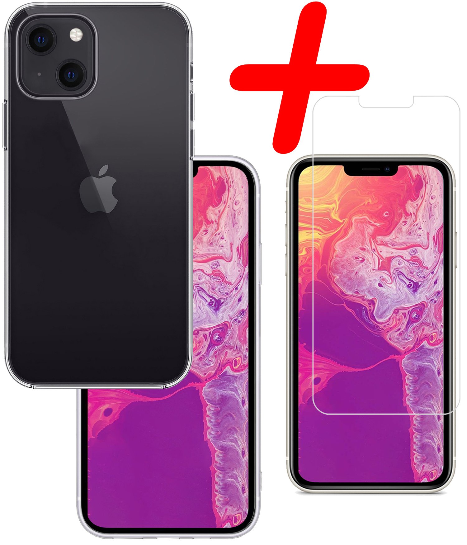 BASEY. Hoes Geschikt voor iPhone 13 Hoesje Siliconen Back Cover Case Met Screenprotector - Hoesje Geschikt voor iPhone 13 Hoes Cover Hoesje - Transparant