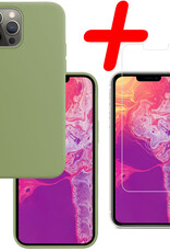 BASEY. Hoes Geschikt voor iPhone 13 Pro Hoesje Siliconen Back Cover Case Met Screenprotector - Hoesje Geschikt voor iPhone 13 Pro Hoes Cover Hoesje - Groen