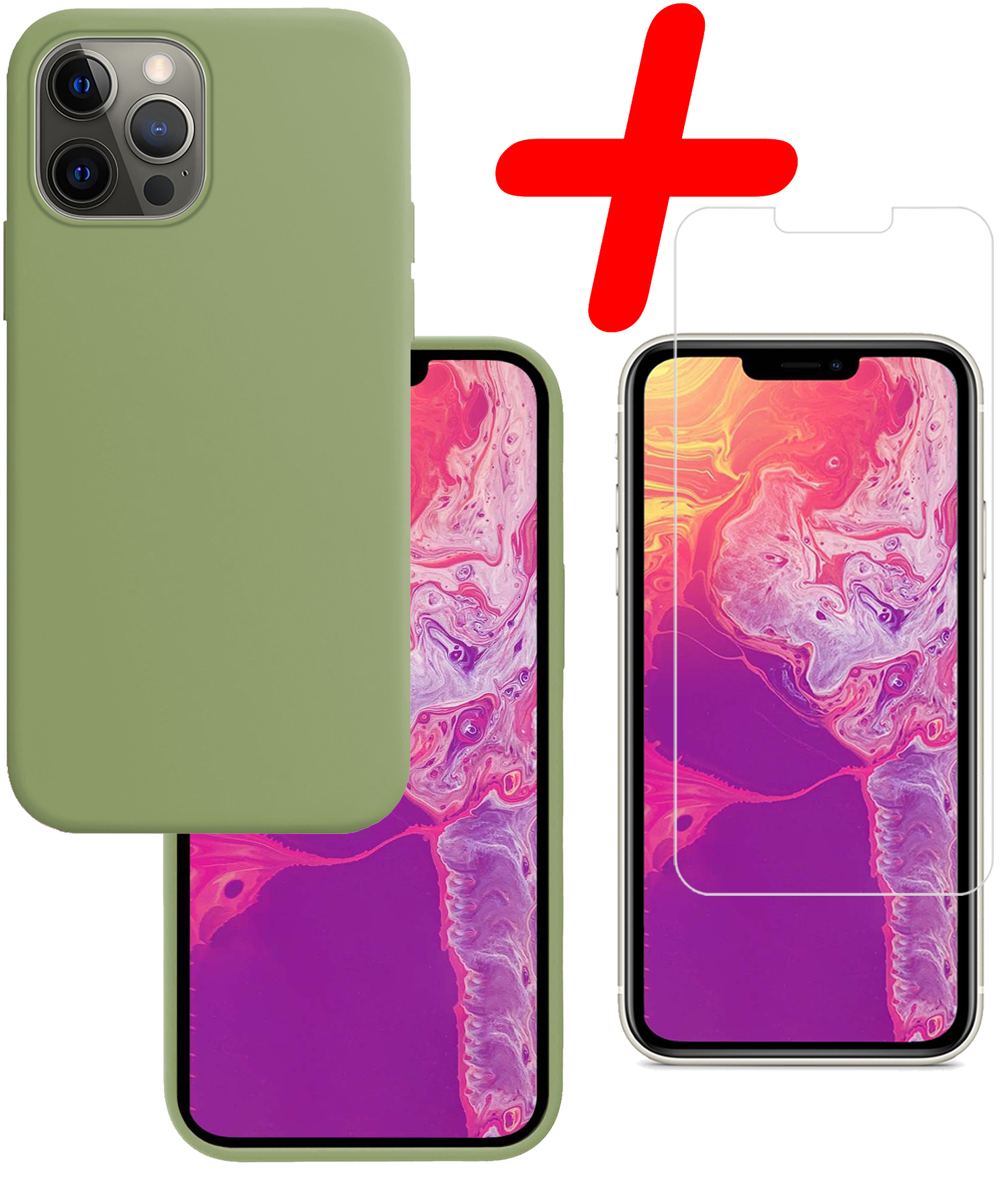 BASEY. Hoes Geschikt voor iPhone 13 Pro Hoesje Siliconen Back Cover Case Met Screenprotector - Hoesje Geschikt voor iPhone 13 Pro Hoes Cover Hoesje - Groen