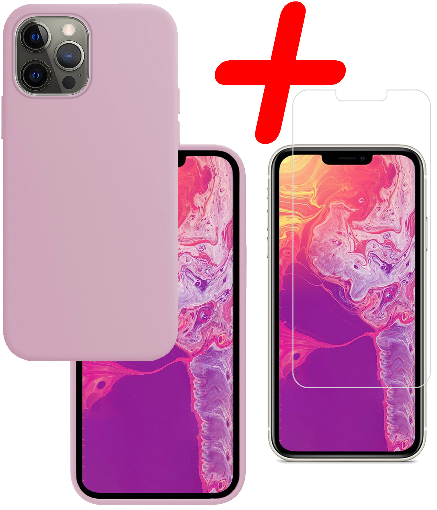 BASEY. Hoes Geschikt voor iPhone 13 Pro Hoesje Siliconen Back Cover Case Met Screenprotector - Hoesje Geschikt voor iPhone 13 Pro Hoes Cover Hoesje - Lila
