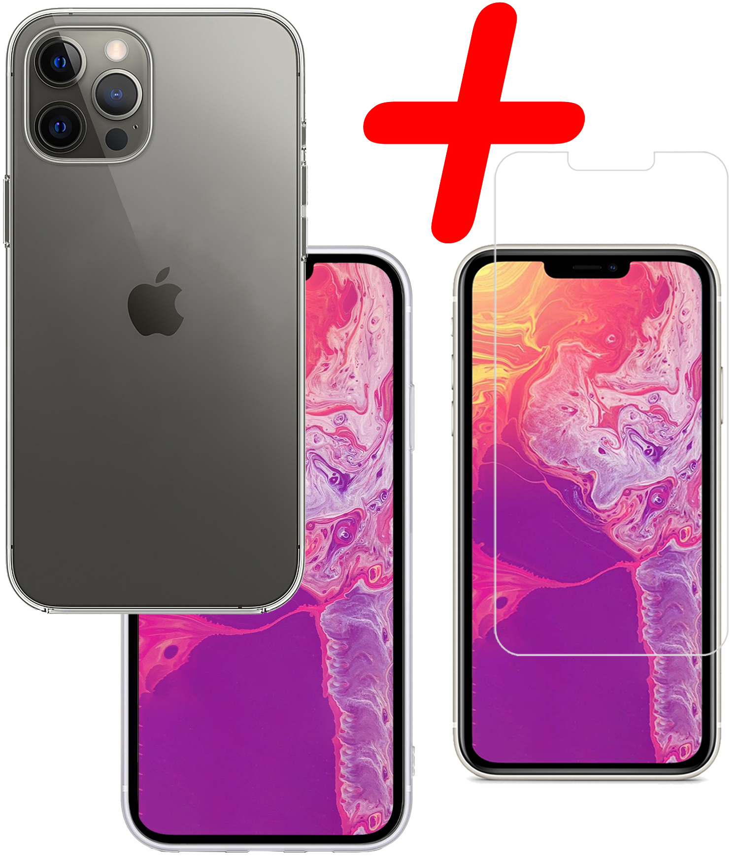 BASEY. Hoes Geschikt voor iPhone 13 Pro Hoesje Siliconen Back Cover Case Met Screenprotector - Hoesje Geschikt voor iPhone 13 Pro Hoes Cover Hoesje - Transparant