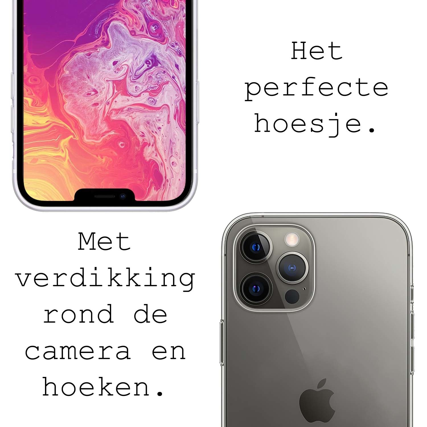 BASEY. Hoes Geschikt voor iPhone 13 Pro Hoesje Siliconen Back Cover Case Met Screenprotector - Hoesje Geschikt voor iPhone 13 Pro Hoes Cover Hoesje - Transparant