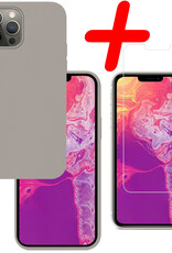 BASEY. Hoes Geschikt voor iPhone 13 Pro Max Hoesje Siliconen Back Cover Case Met Screenprotector - Hoesje Geschikt voor iPhone 13 Pro Max Hoes Cover Hoesje - Grijs