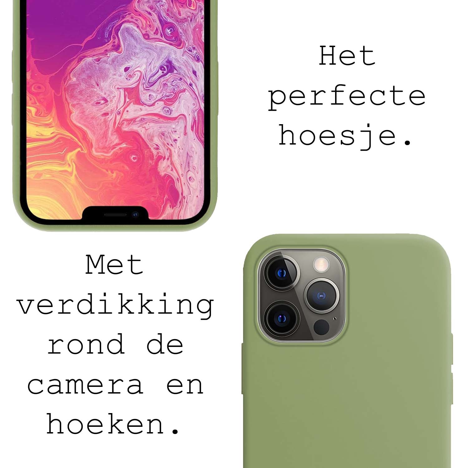 BASEY. Hoes Geschikt voor iPhone 13 Pro Max Hoesje Siliconen Back Cover Case Met Screenprotector - Hoesje Geschikt voor iPhone 13 Pro Max Hoes Cover Hoesje - Groen