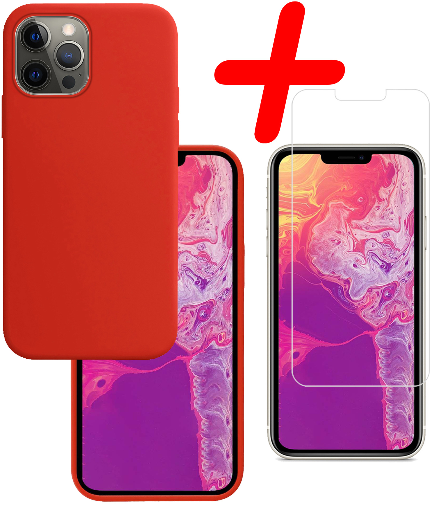 BASEY. Hoes Geschikt voor iPhone 13 Pro Max Hoesje Siliconen Back Cover Case Met Screenprotector - Hoesje Geschikt voor iPhone 13 Pro Max Hoes Cover Hoesje - Rood