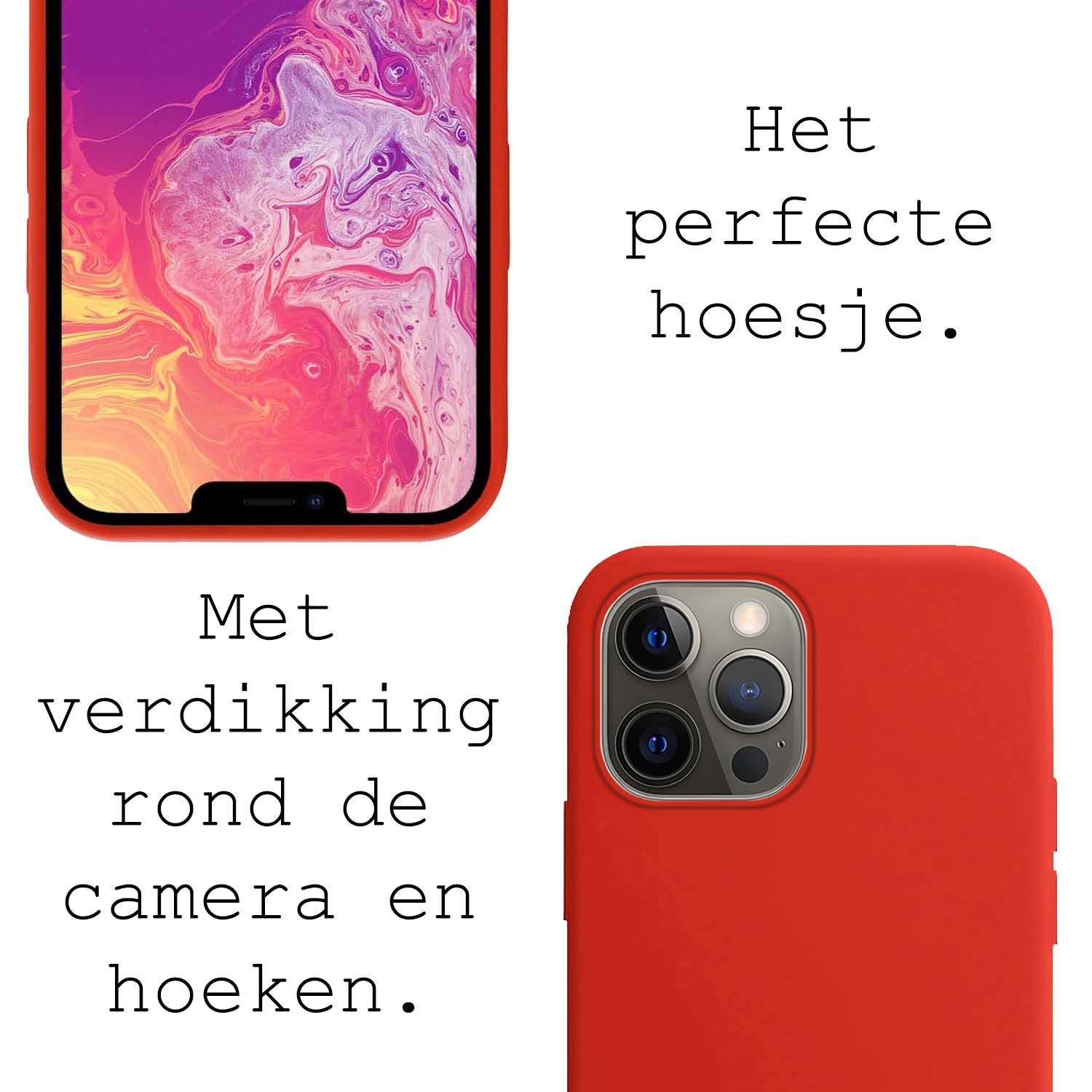 BASEY. Hoes Geschikt voor iPhone 13 Pro Max Hoesje Siliconen Back Cover Case Met Screenprotector - Hoesje Geschikt voor iPhone 13 Pro Max Hoes Cover Hoesje - Rood
