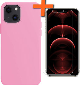 Nomfy Nomfy iPhone 13 Mini Hoesje Siliconen Met Screenprotector - Lichtroze