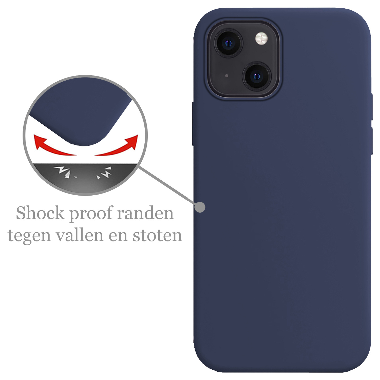 Nomfy Hoesje Geschikt voor iPhone 13 Hoesje Siliconen Cover Case Met Screenprotector - Hoes Geschikt voor iPhone 13 Hoes Back Case - Donkerblauw