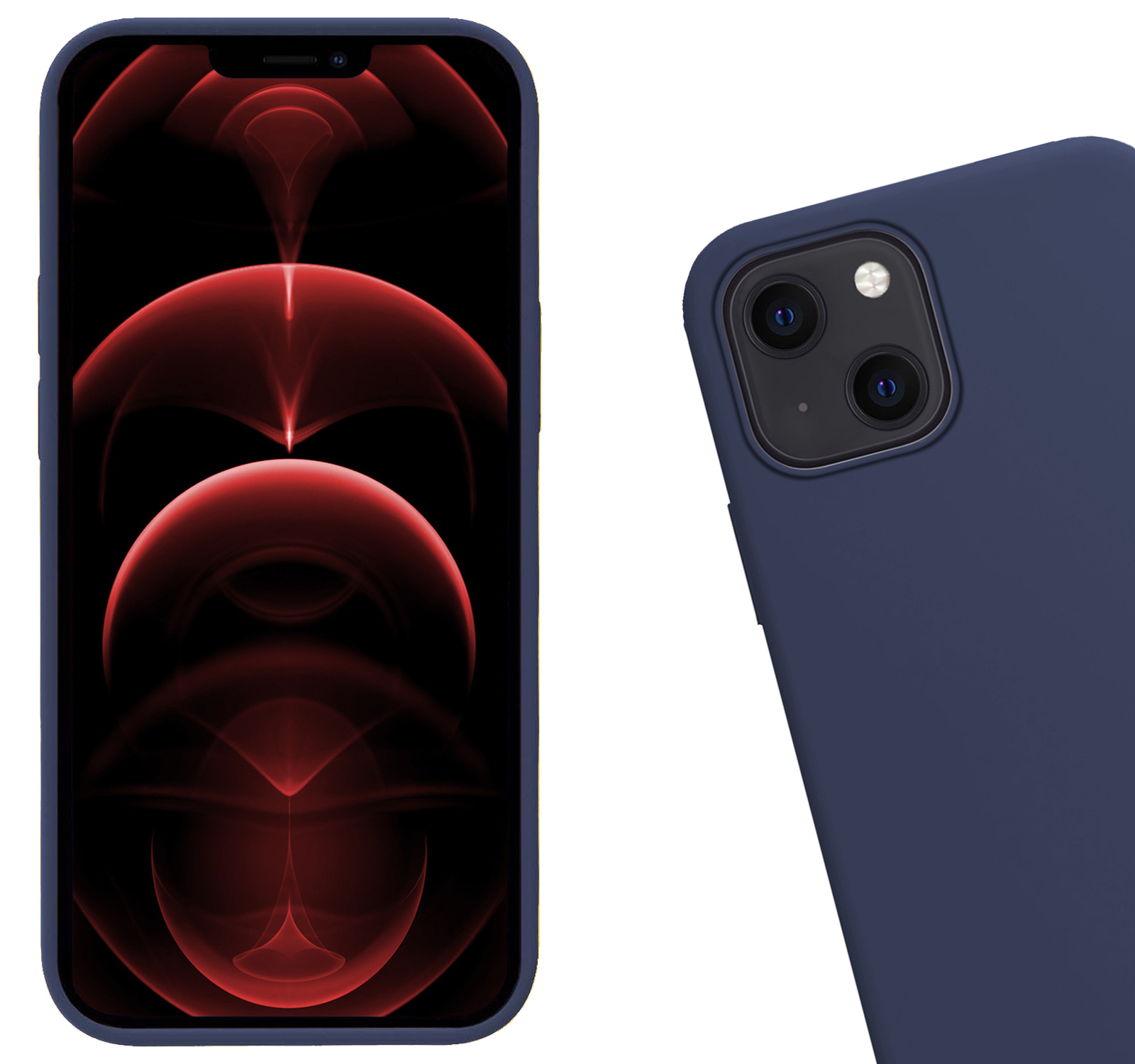 Nomfy Hoesje Geschikt voor iPhone 13 Hoesje Siliconen Cover Case Met Screenprotector - Hoes Geschikt voor iPhone 13 Hoes Back Case - Donkerblauw